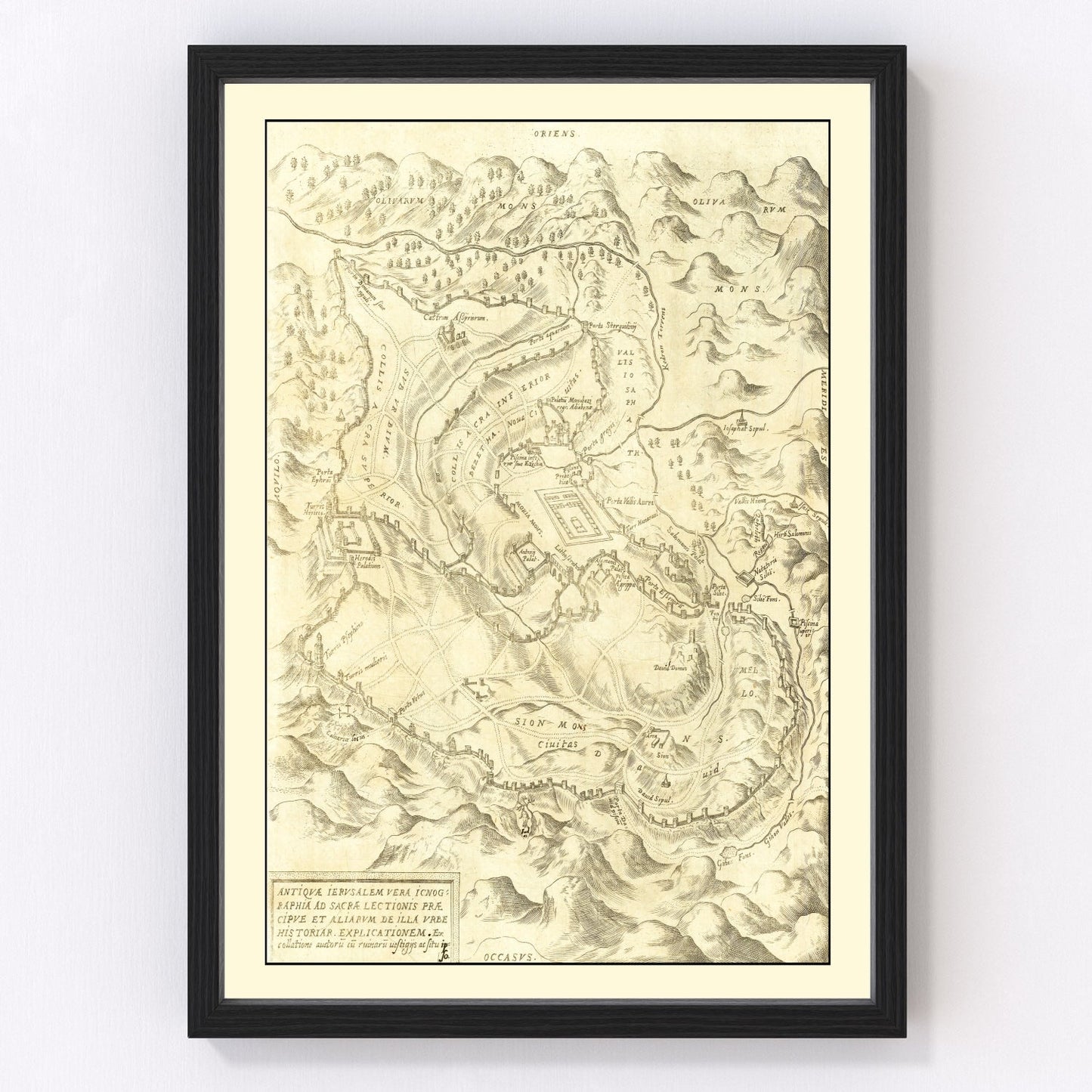 Vintage map of Jerusalem, Israel, 1572
