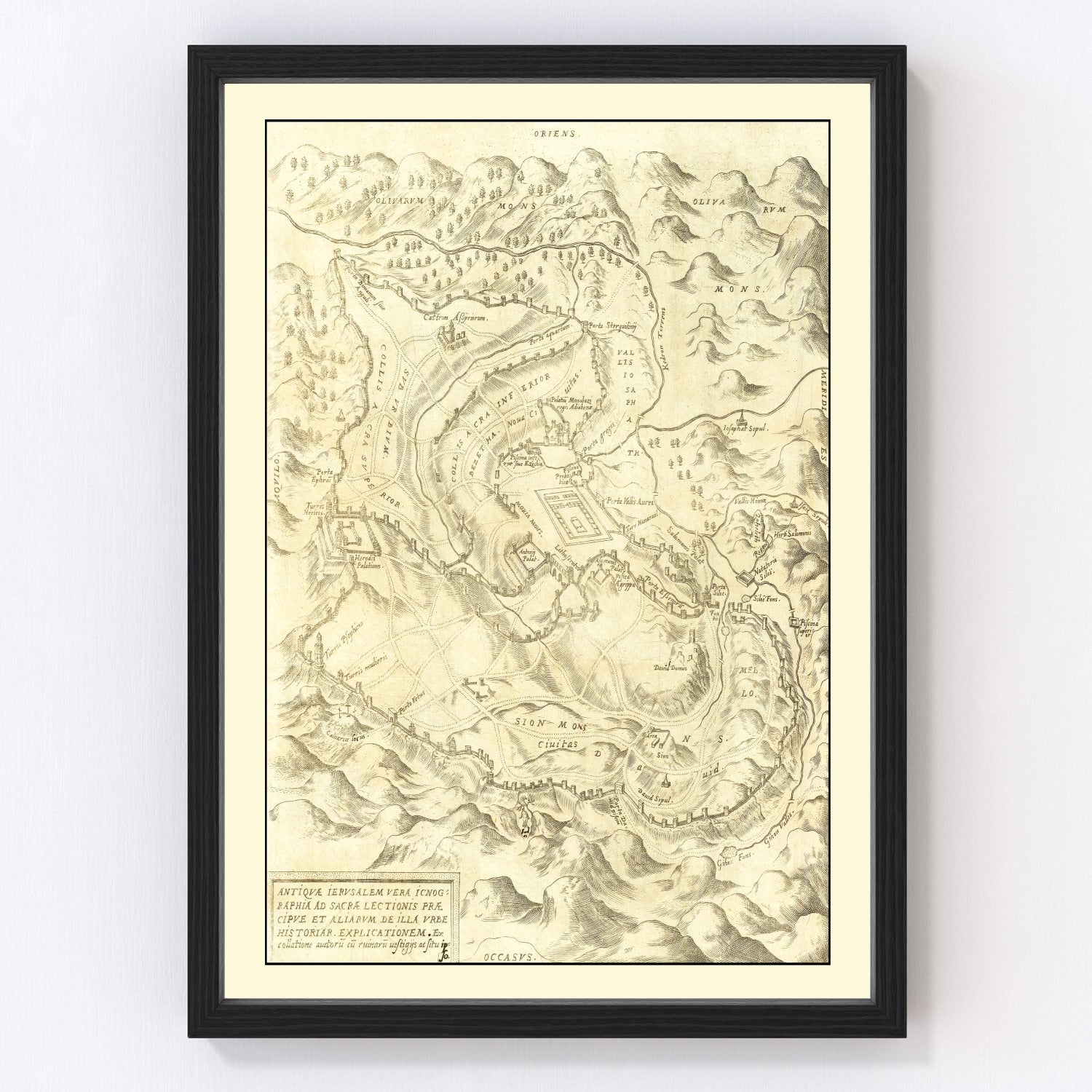 Vintage map of Jerusalem, Israel, 1572