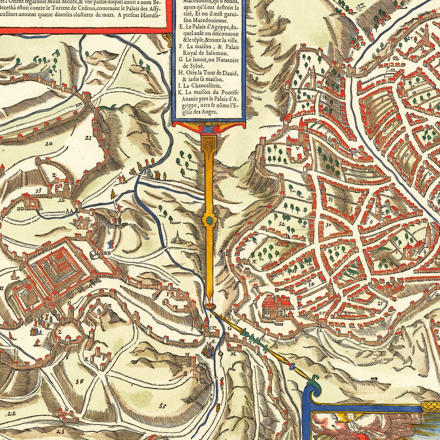 Vintage Map of Jerusalem, Israel, 1575