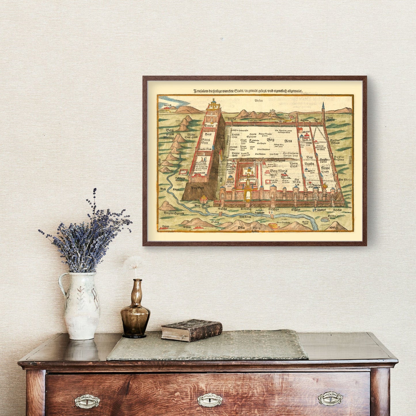 Vintage Map of Jerusalem, Israel, 1581