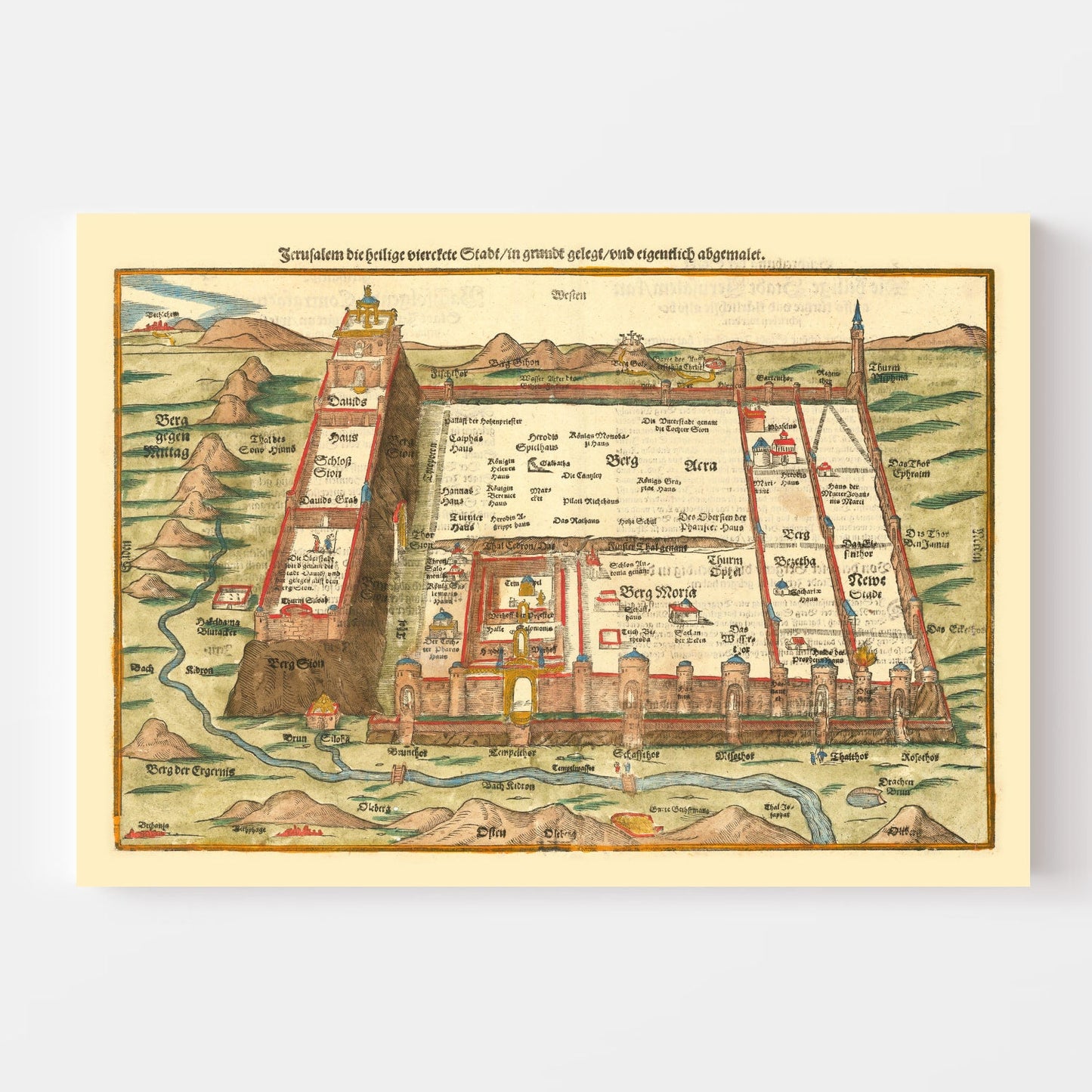 Vintage Map of Jerusalem, Israel, 1581