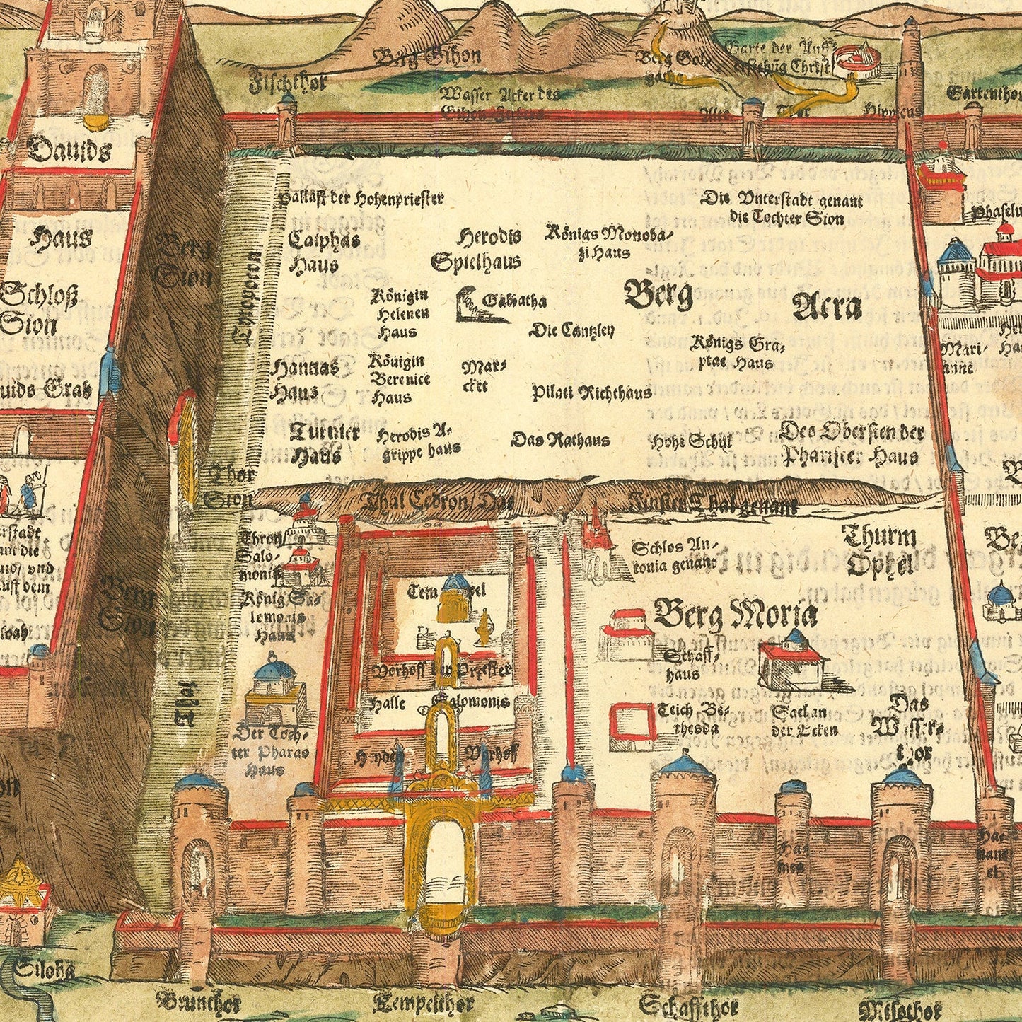 Vintage Map of Jerusalem, Israel, 1581