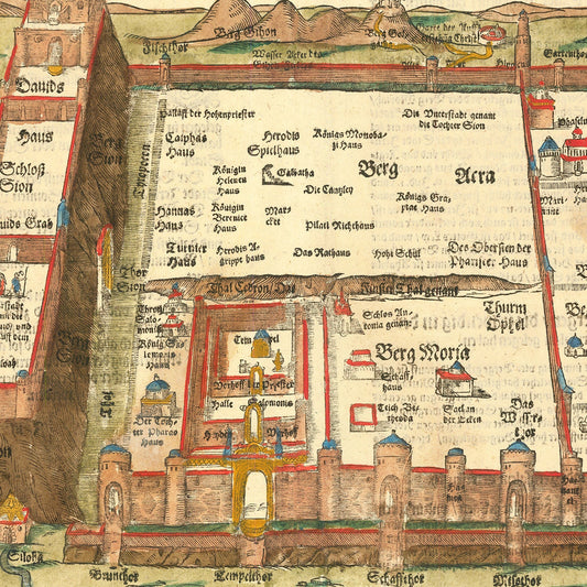 Vintage Map of Jerusalem, Israel, 1581
