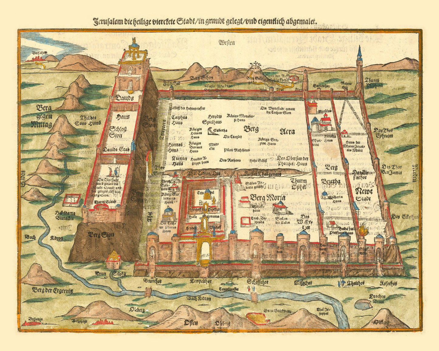Vintage Map of Jerusalem, Israel, 1581
