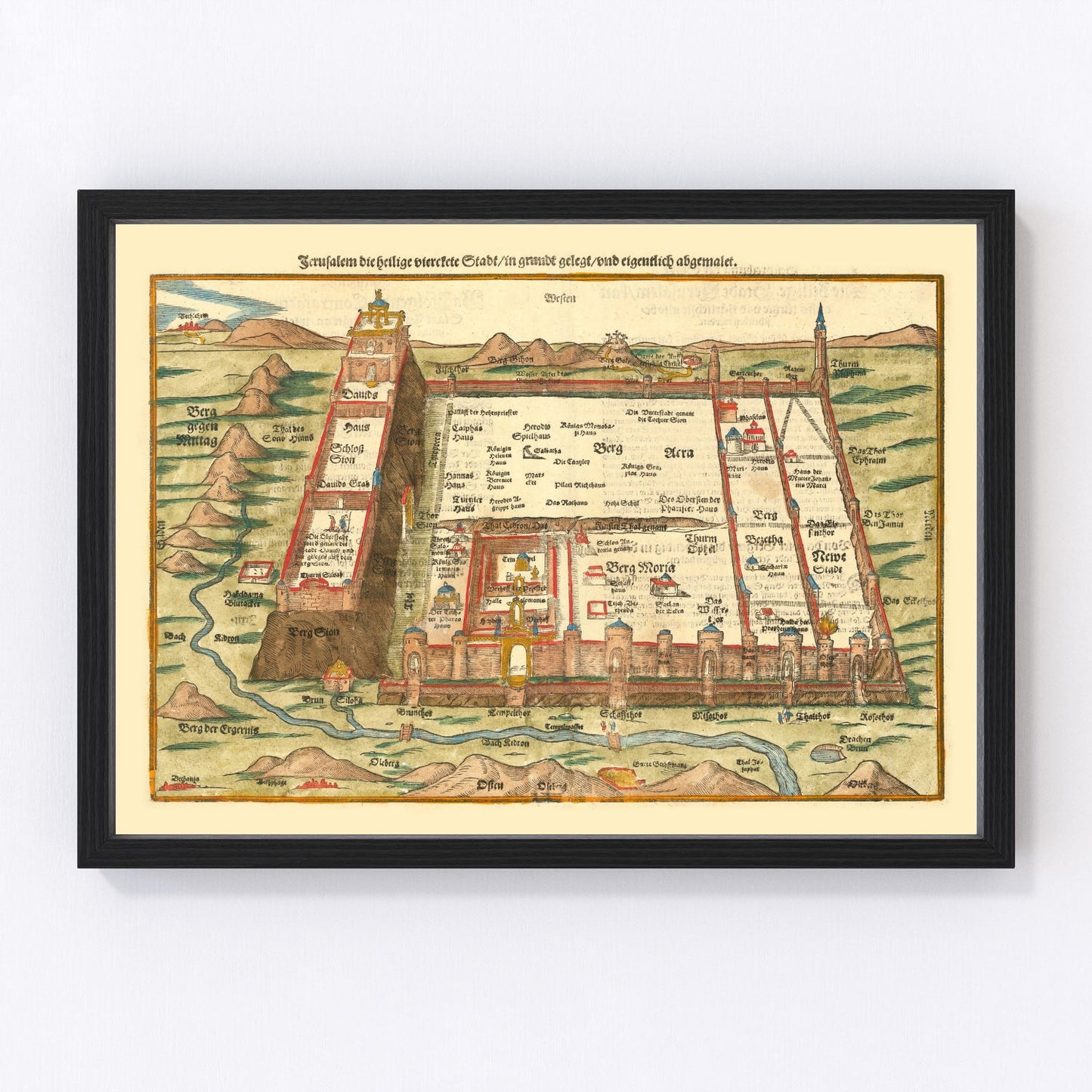 Vintage map of Jerusalem, Israel, 1581