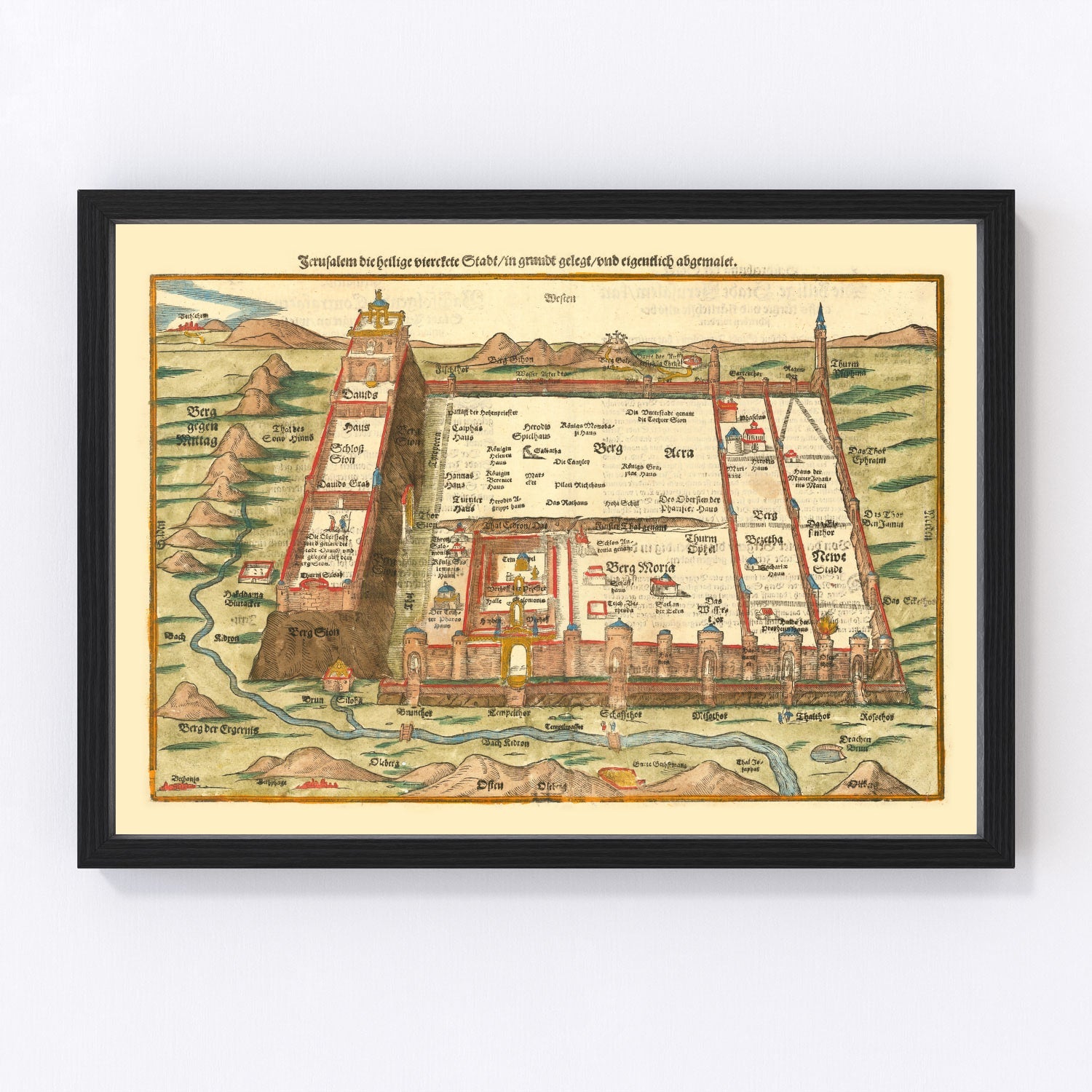 Vintage map of Jerusalem, Israel, 1581