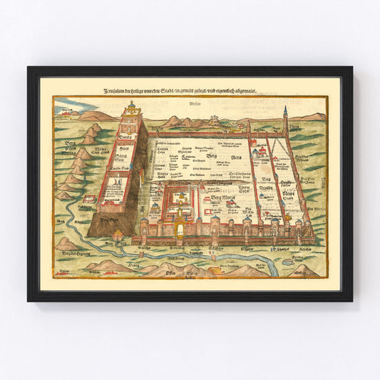 Vintage map of Jerusalem, Israel, 1581
