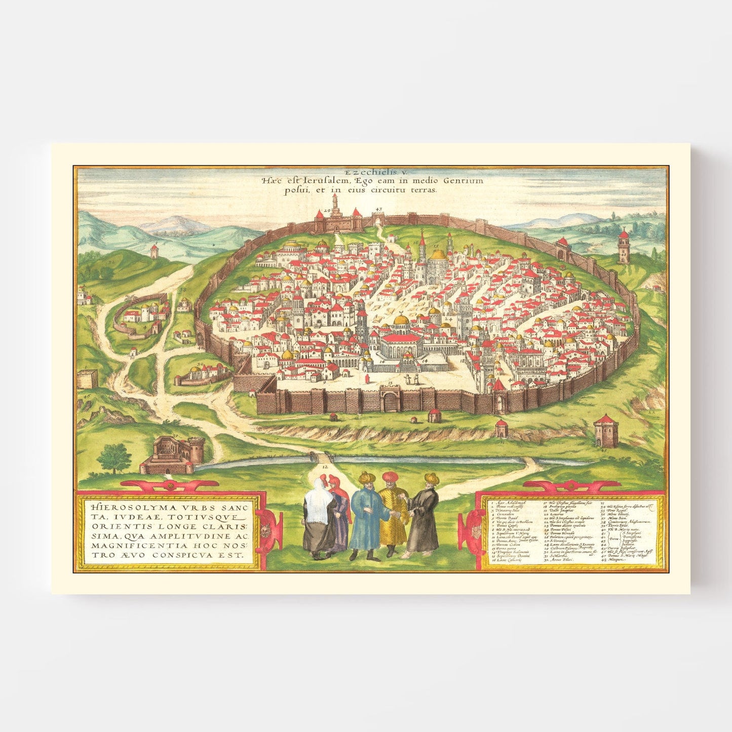 Vintage Map of Jerusalem, Israel, 1582