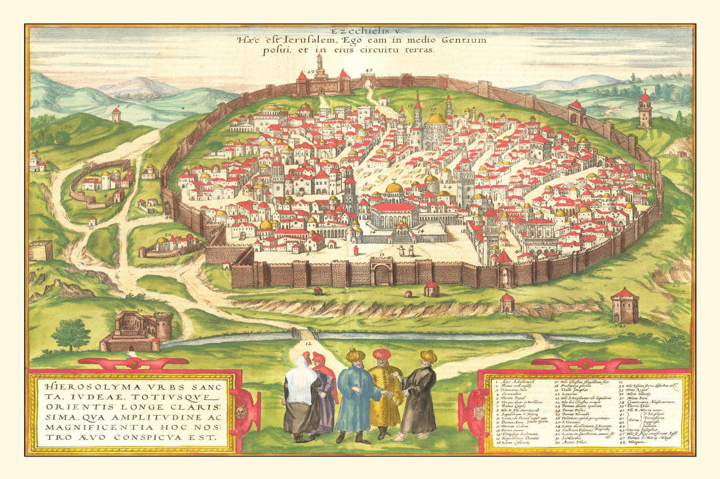 Vintage Map of Jerusalem, Israel, 1582