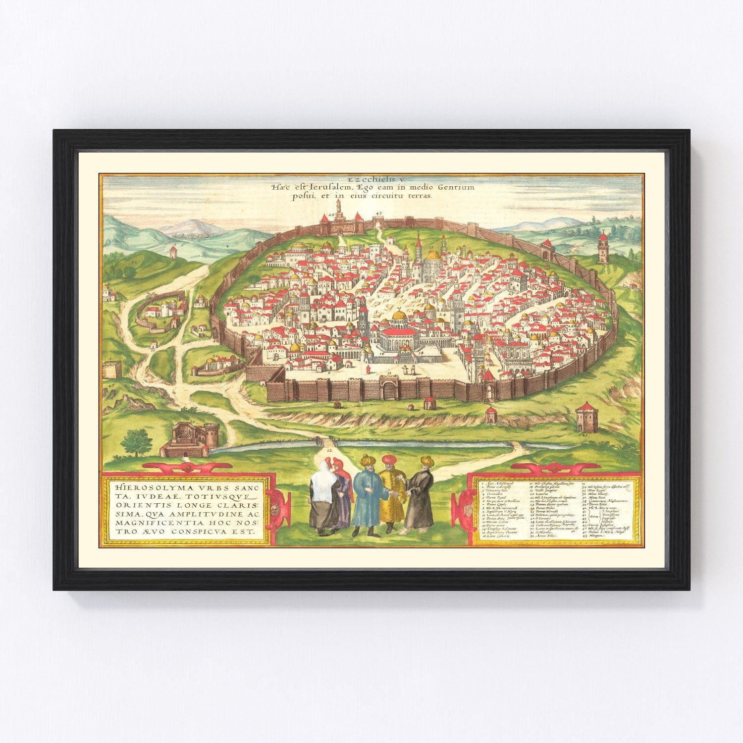Vintage map of Jerusalem, Israel, 1582