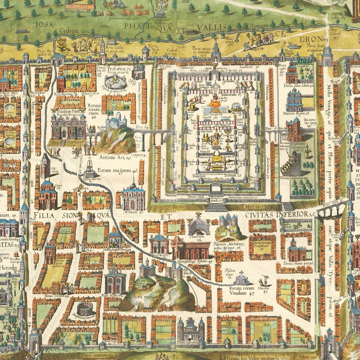 Vintage Map of Jerusalem, Israel, 1584