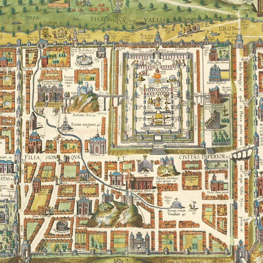Vintage Map of Jerusalem, Israel, 1584