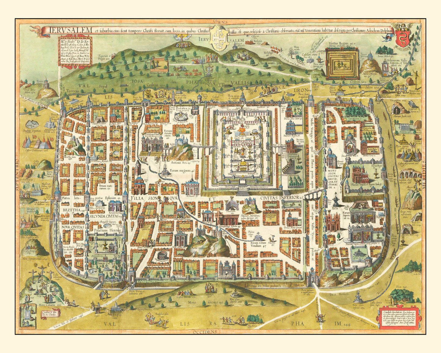 Vintage Map of Jerusalem, Israel, 1584