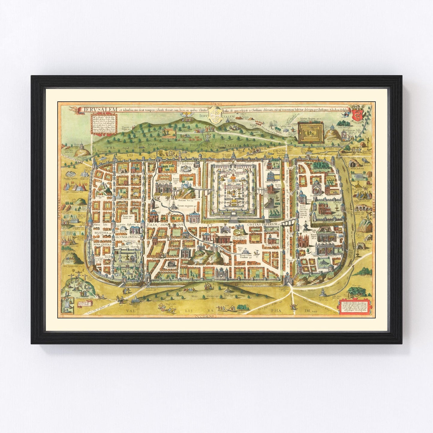 Vintage map of Jerusalem, Israel, 1584