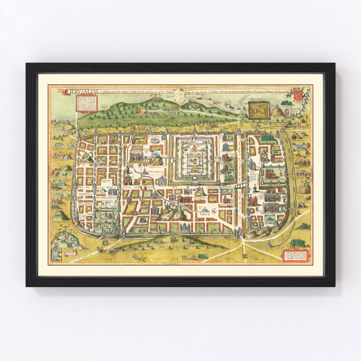 Vintage map of Jerusalem, Israel, 1584