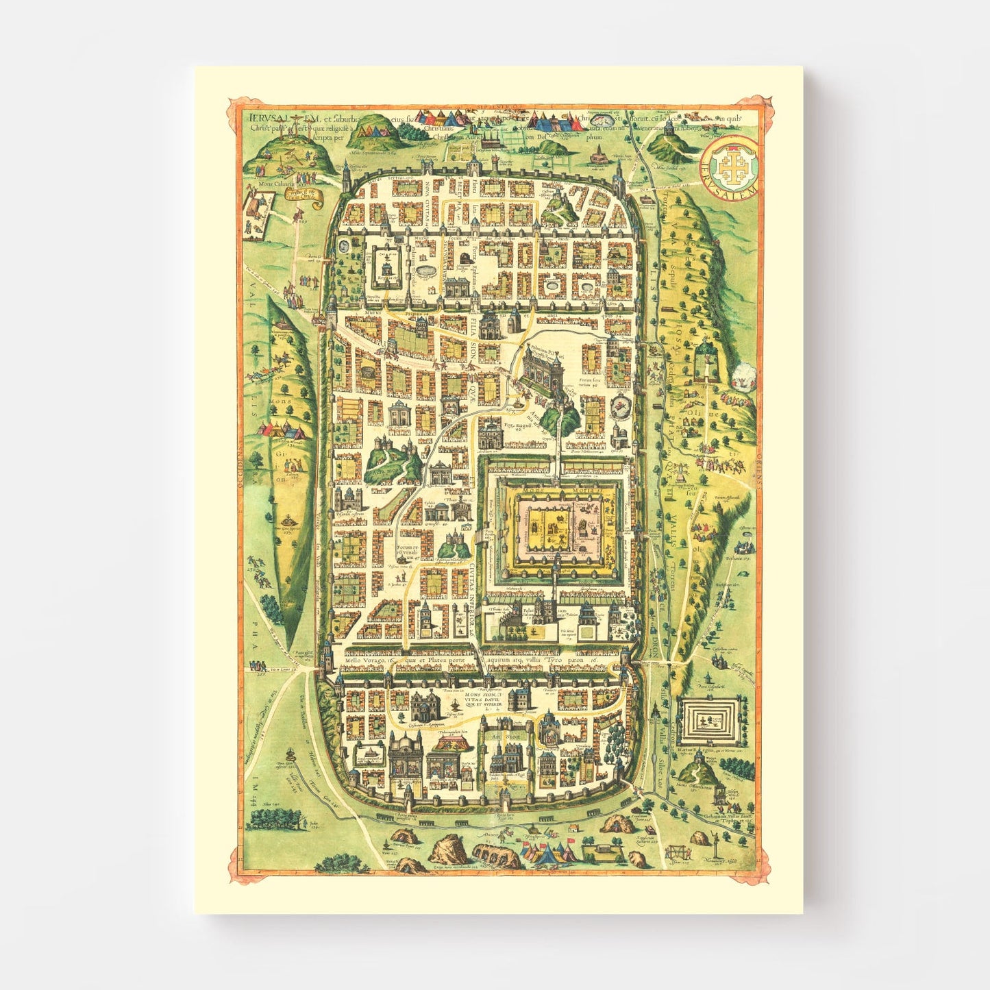 Vintage Map of Jerusalem, Israel, 1588
