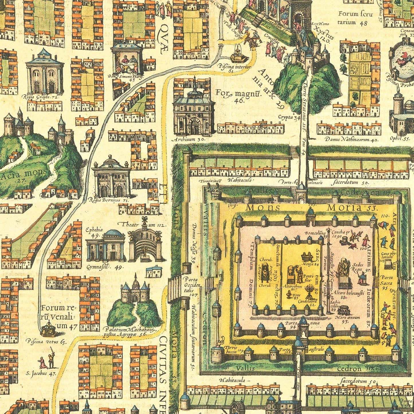 Vintage Map of Jerusalem, Israel, 1588