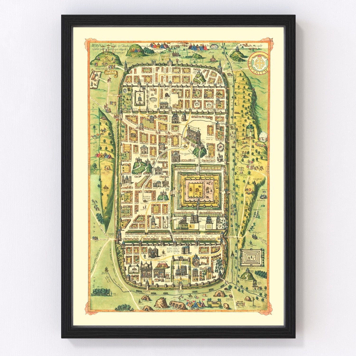 Vintage map of Jerusalem, Israel, 1588