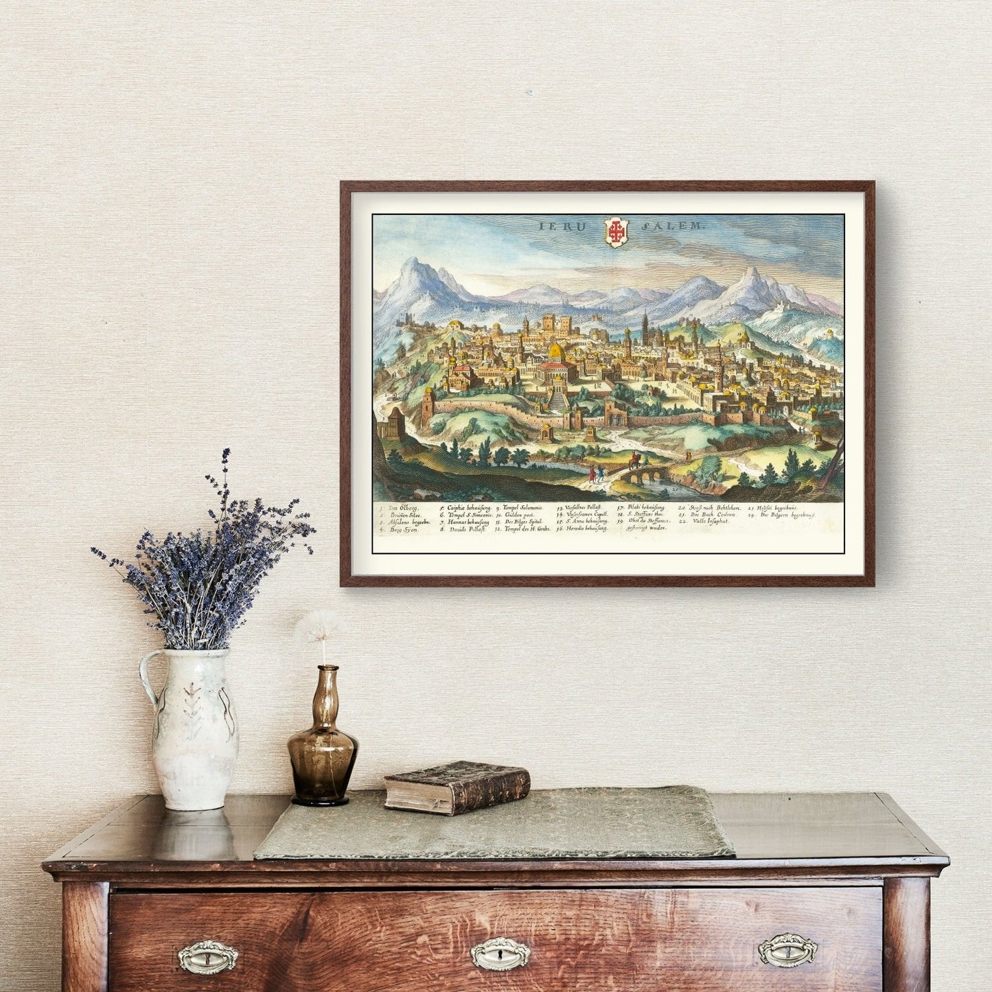 Vintage Map of Jerusalem, Israel, 1640