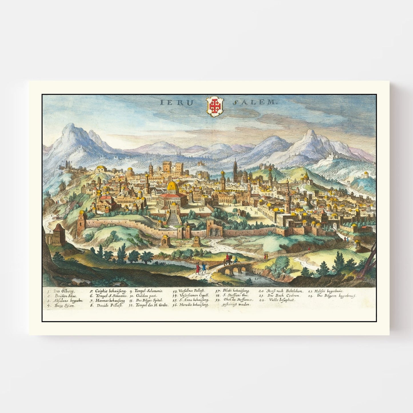 Vintage Map of Jerusalem, Israel, 1640