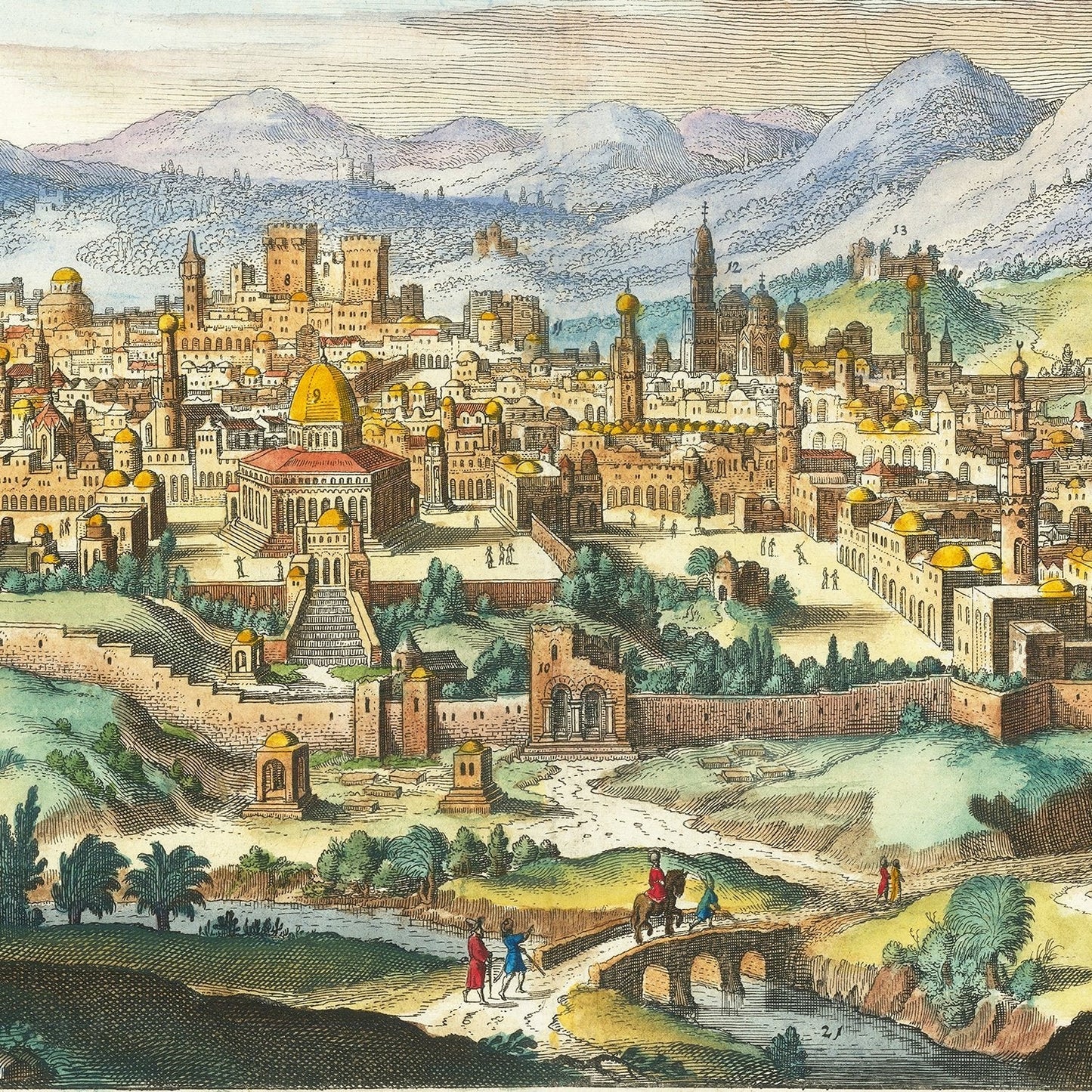Vintage Map of Jerusalem, Israel, 1640
