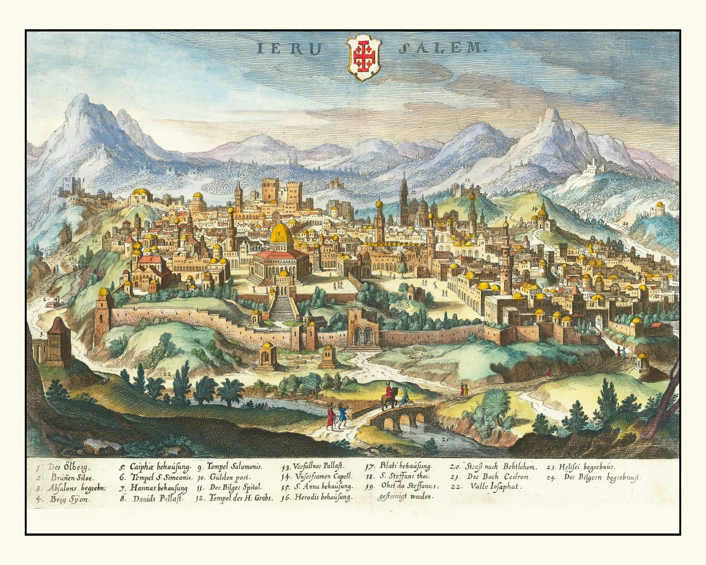 Vintage Map of Jerusalem, Israel, 1640