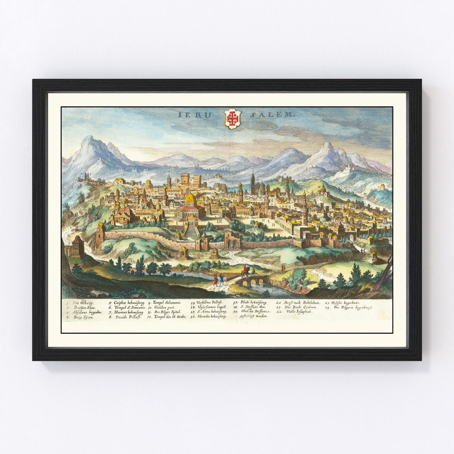 Vintage map of Jerusalem, Israel, 1640