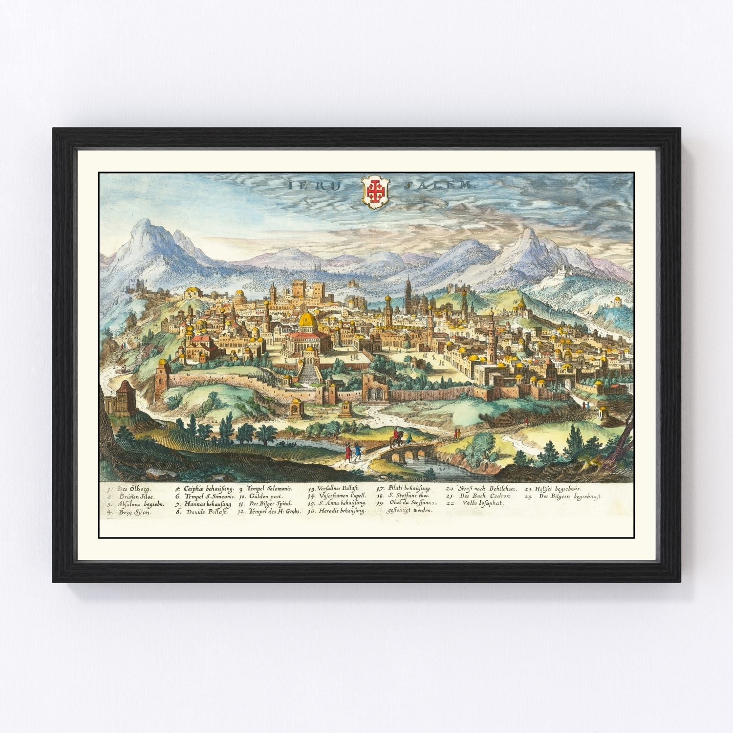 Vintage map of Jerusalem, Israel, 1640