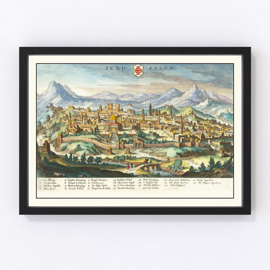 Vintage map of Jerusalem, Israel, 1640