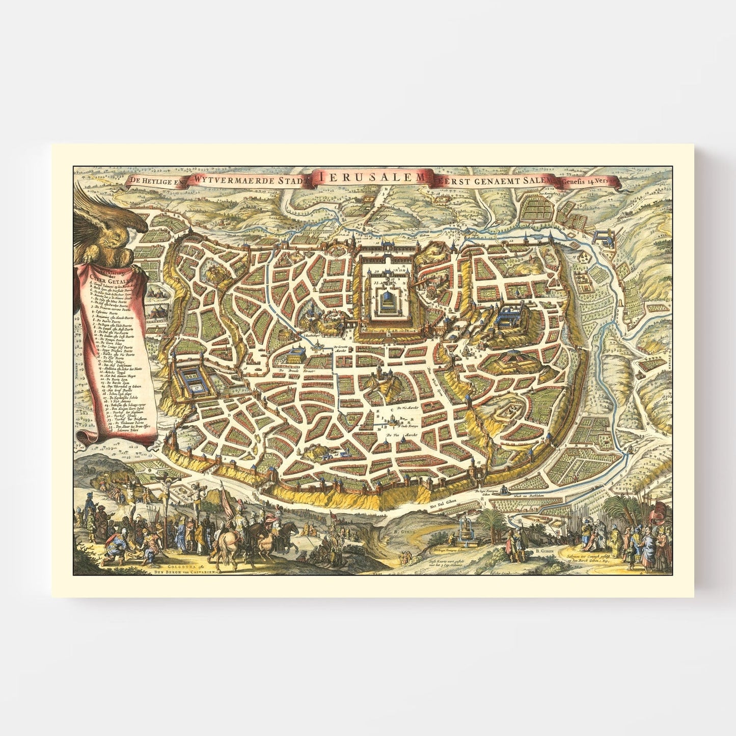 Vintage Map of Jerusalem, Israel, 1648