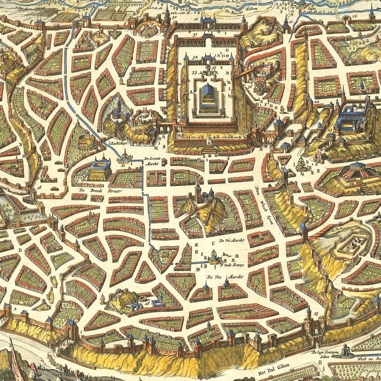 Vintage Map of Jerusalem, Israel, 1648