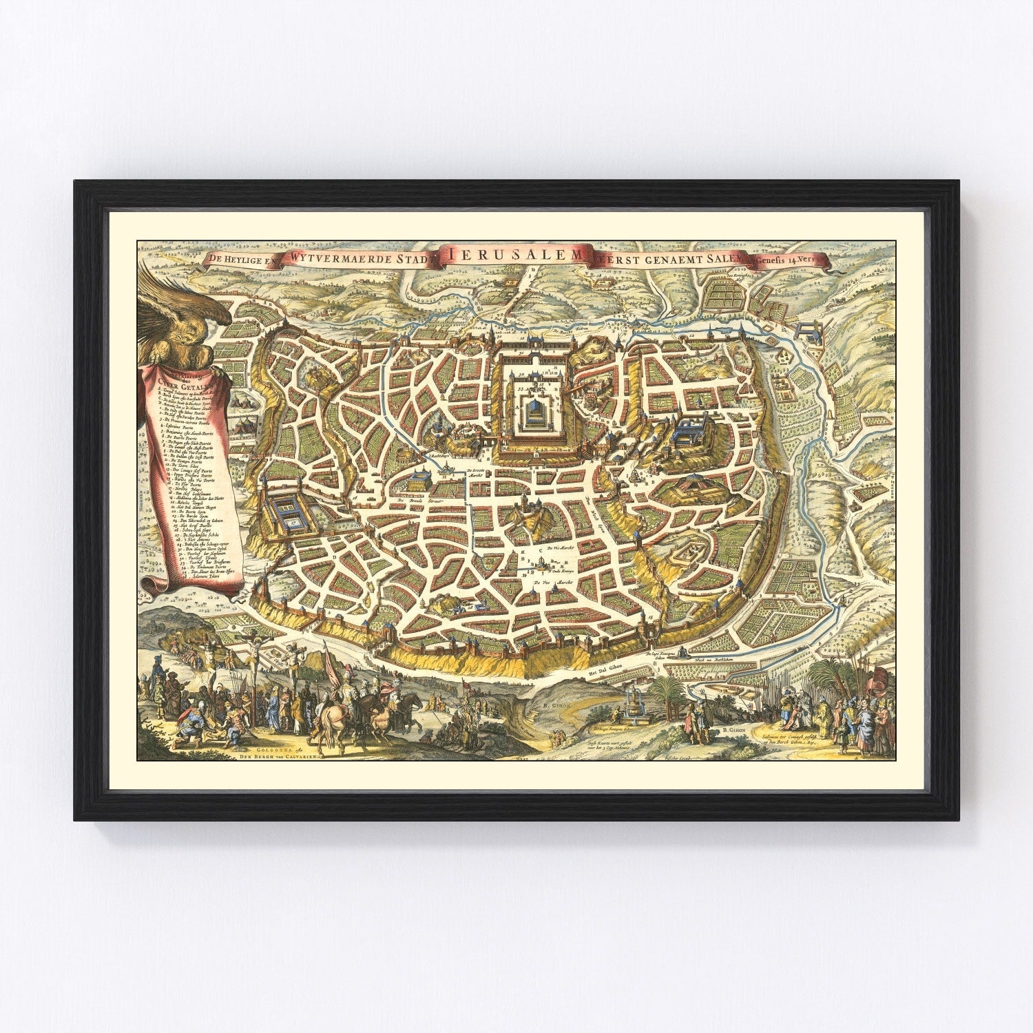 Vintage map of Jerusalem, Israel, 1648