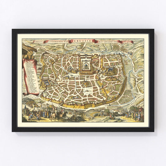 Vintage map of Jerusalem, Israel, 1648