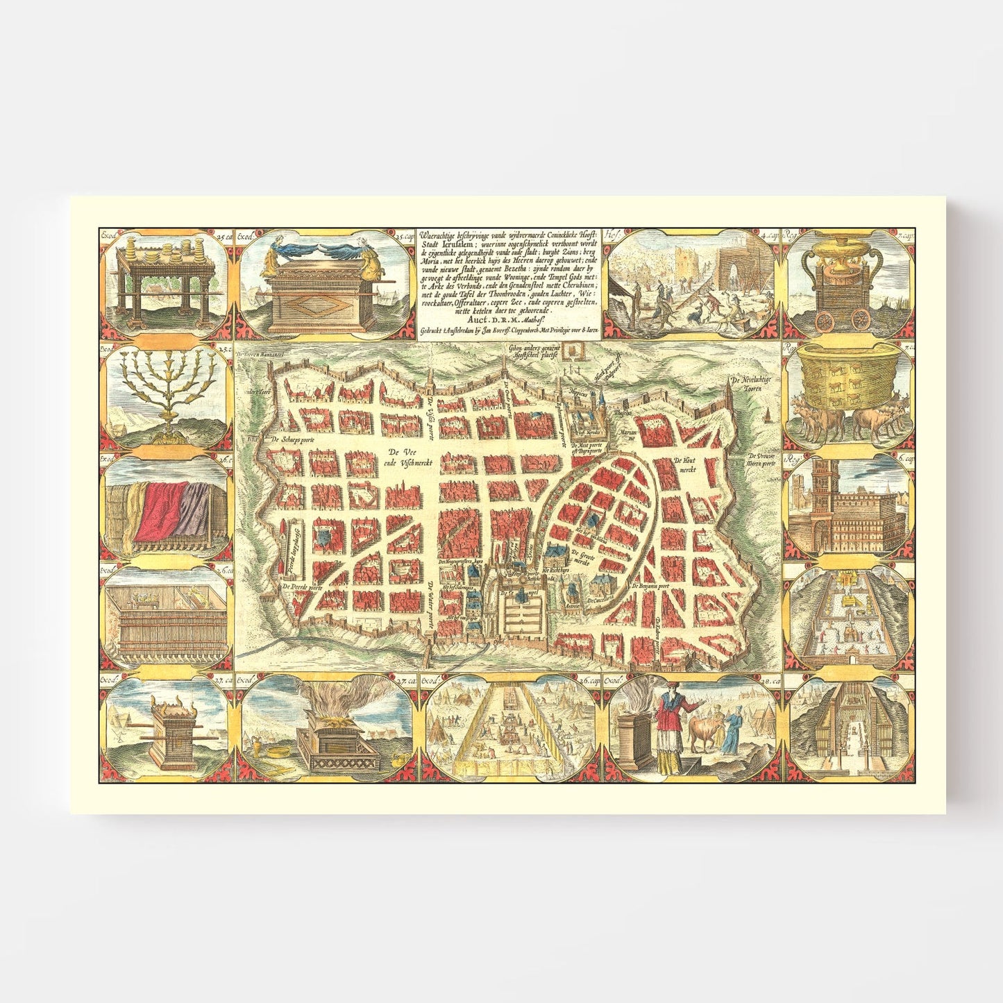 Vintage Map of Jerusalem, Israel, 1643
