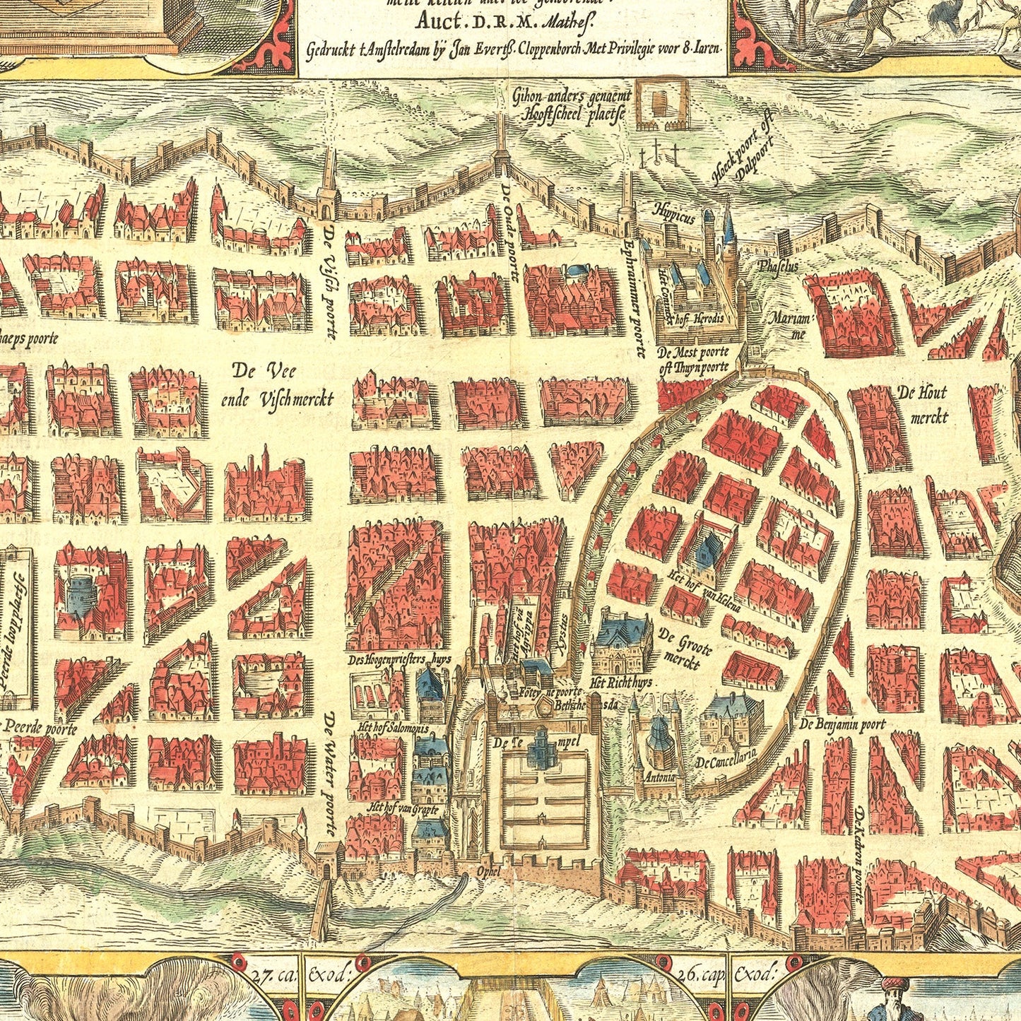 Vintage Map of Jerusalem, Israel, 1643