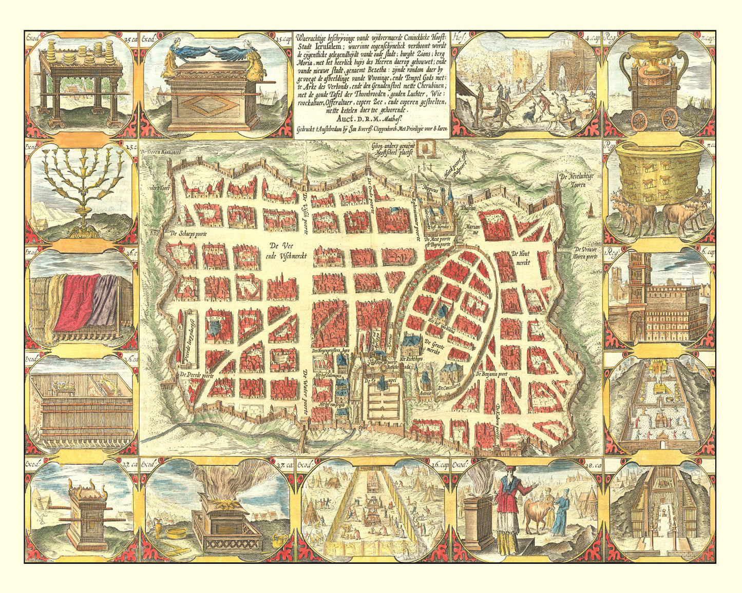 Vintage Map of Jerusalem, Israel, 1643