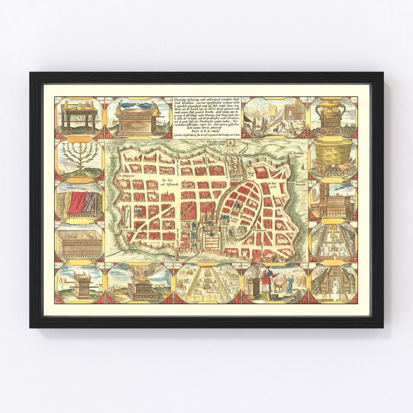 Vintage map of Jerusalem, Israel, 1643