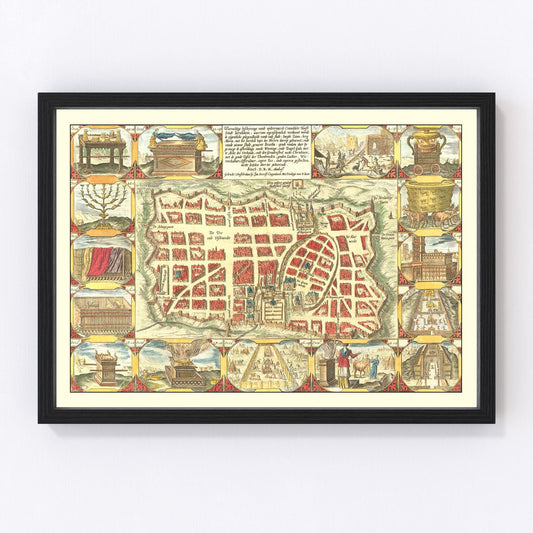 Vintage map of Jerusalem, Israel, 1643