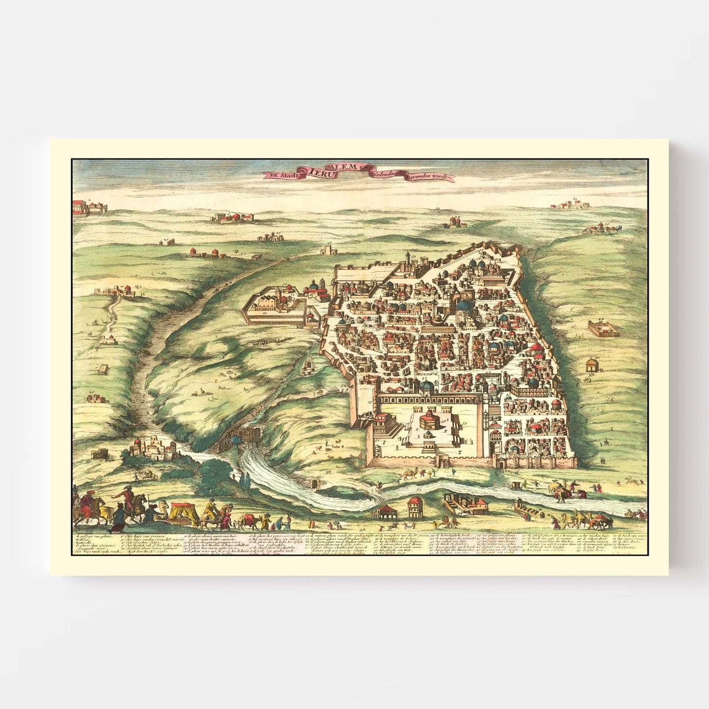 Vintage Map of Jerusalem, Israel, 1677