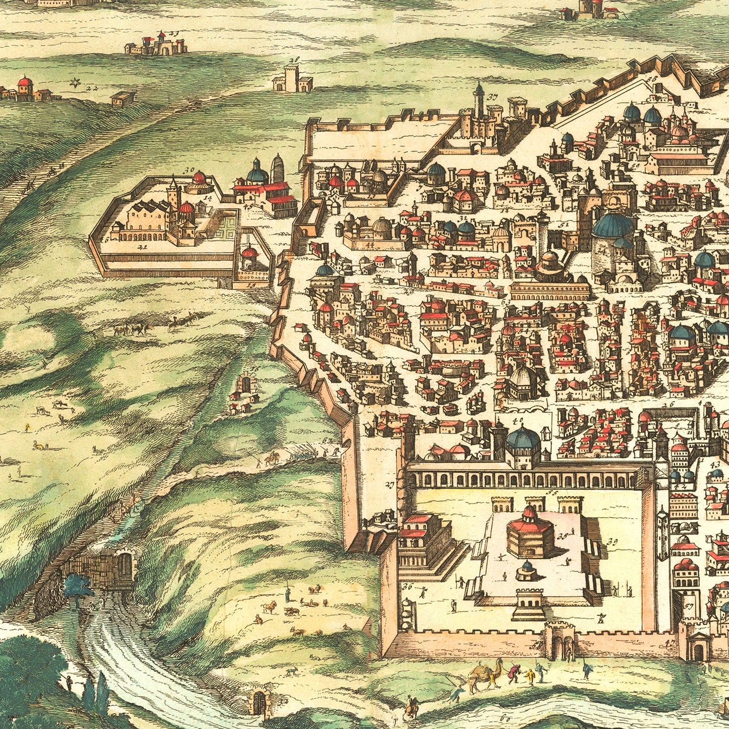 Vintage Map of Jerusalem, Israel, 1677