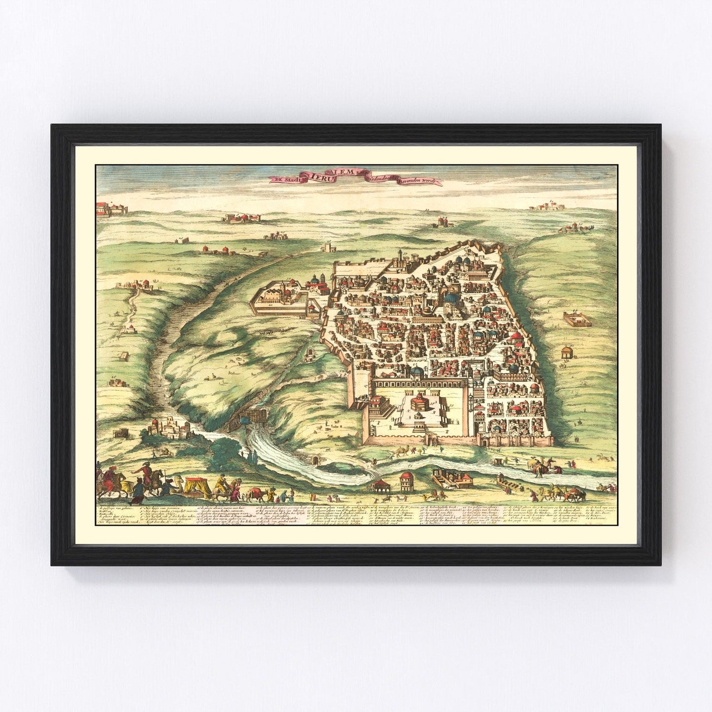 Vintage map of Jerusalem, Israel, 1677