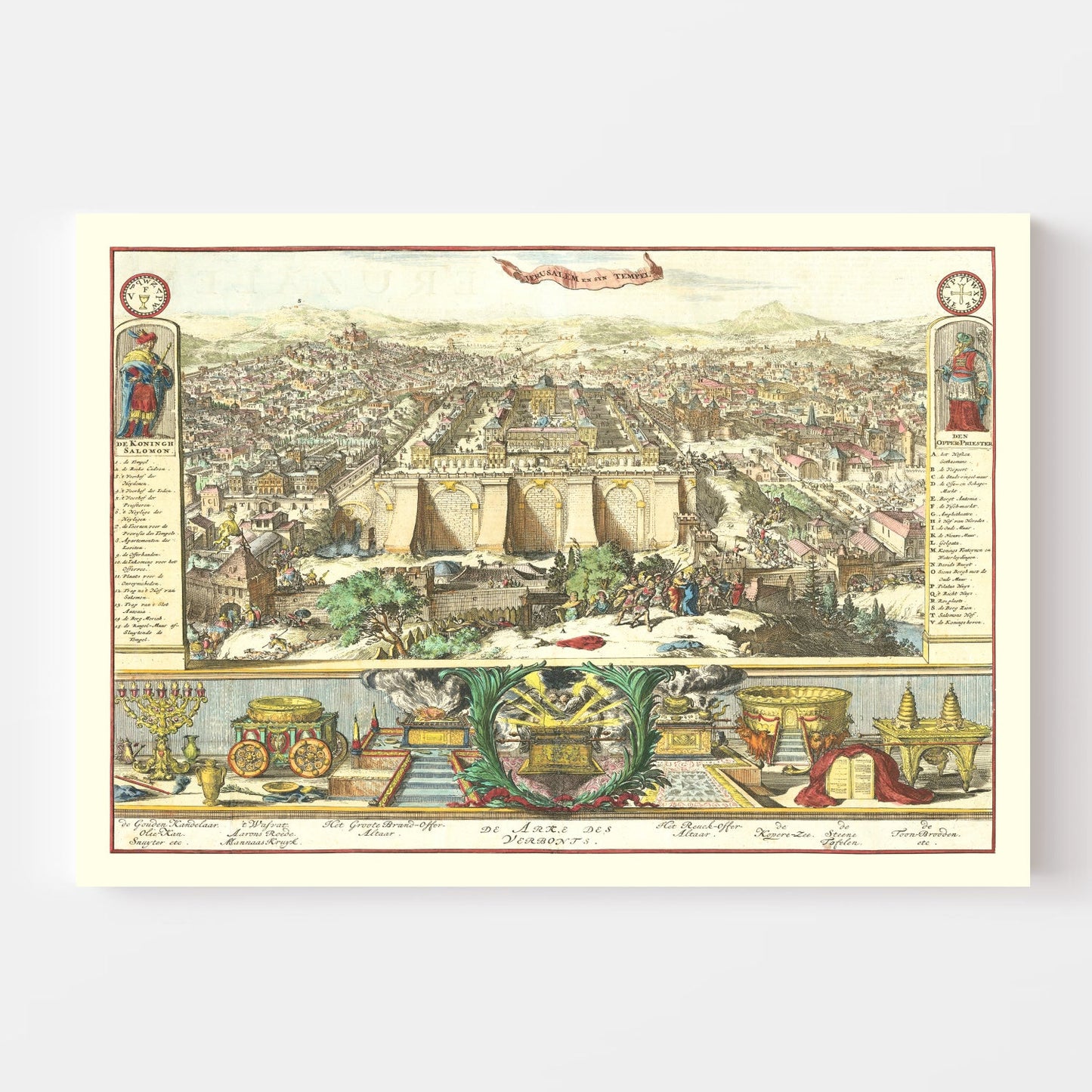 Vintage Map of Jerusalem, Israel, 1687