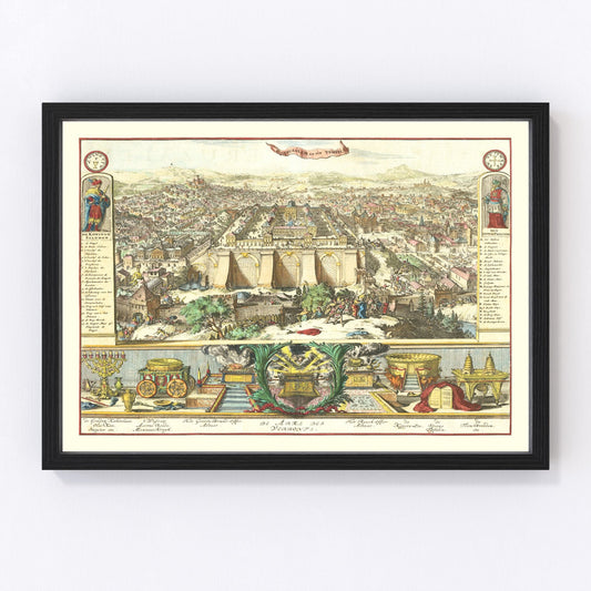 Vintage map of Jerusalem, Israel, 1687