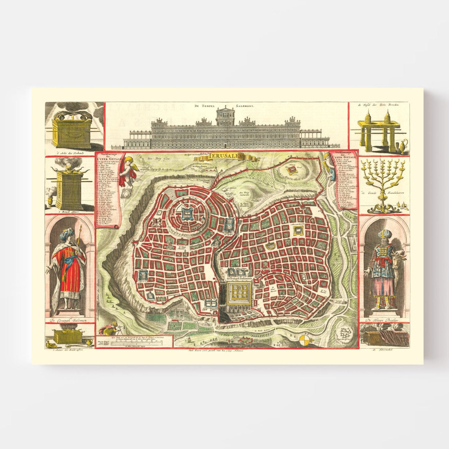 Vintage Map of Jerusalem, Israel, 1690
