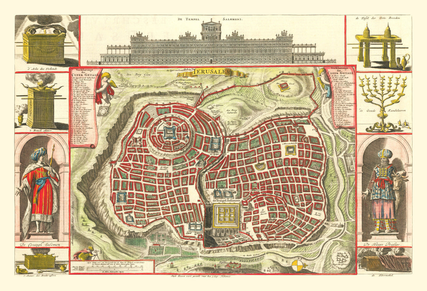 Vintage Map of Jerusalem, Israel, 1690