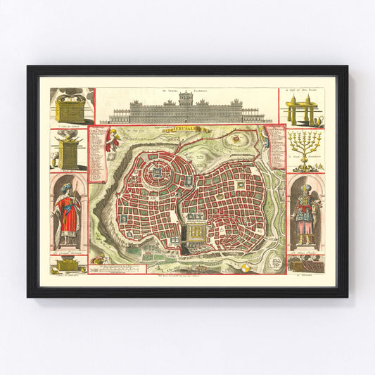 Vintage map of Jerusalem, Israel, 1690