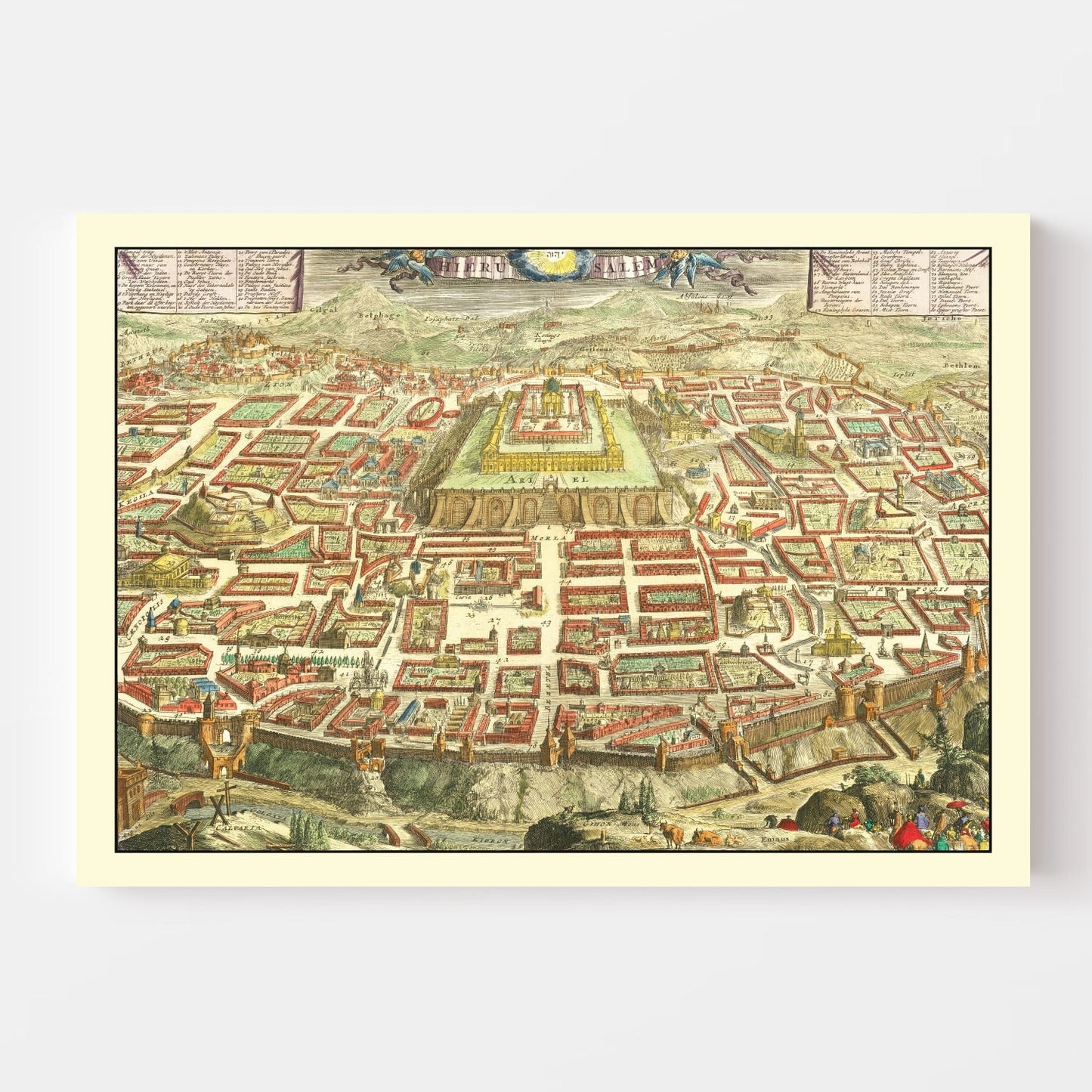 Vintage Map of Jerusalem, Israel, 1702