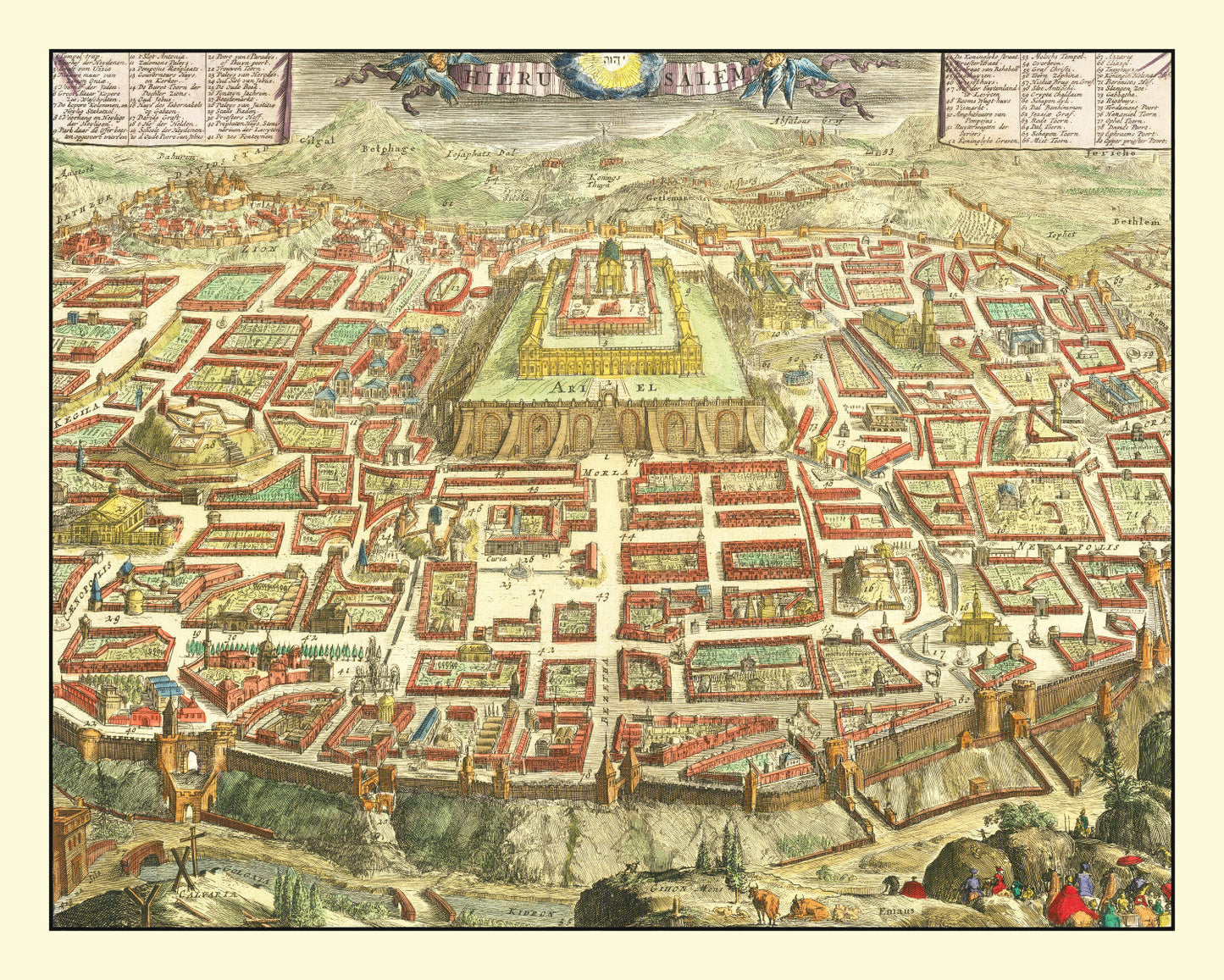 Vintage Map of Jerusalem, Israel, 1702