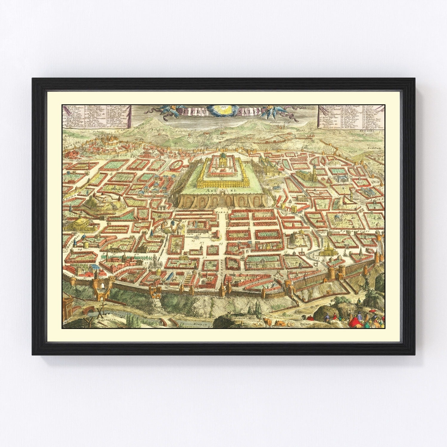 Vintage map of Jerusalem, Israel, 1702