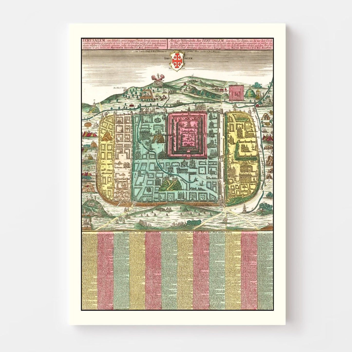 Vintage Map of Jerusalem, Israel, 1730